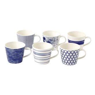 Royal Doulton 1815 Pacific Mug 13.5oz, Blue Mixed Patterns, Set of 6