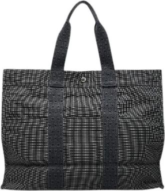 Herm&egrave;s Pre-owned Tote Bags, female, Gray, Size: ONE SIZE Pre-owned Herline GM Nylon Canvas Tote Bag