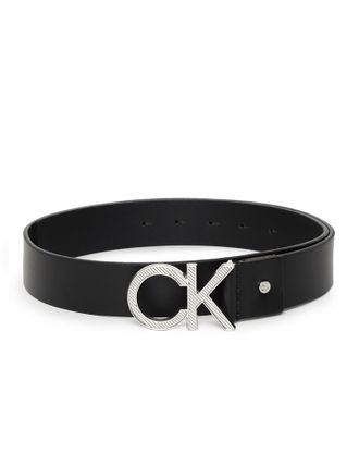 Calvin Klein Men Belt Metal Diagonal 3.5 cm Leather, Black (Ck Black), 125