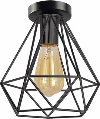 OEM L&aacute;mpara De Techo Industrial Negra Con Jaula, L&aacute;mpara De Techo Vintage E27, L&aacute;mpara De Techo Tipo Ara&ntilde;a De Metal De Dise&ntilde;o Retro Para Balc&oacute;n, Pasillo, 