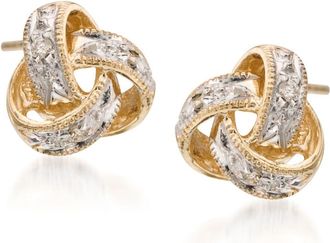 Ross-Simons Diamond Love Knot Stud Earrings in 14kt Yellow Gold