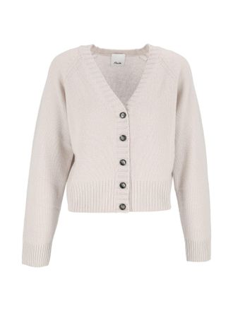 Allude Beige Cropped V-Neck Cashmere Cardigan