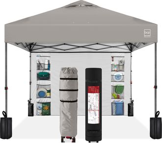Best Choice Products 10x10ft Easy Setup Pop Up Canopy, Portable Tent w/ Side Wall, 1-Button Push, Case