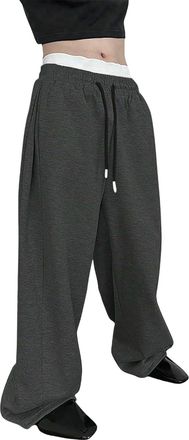 Generic Mens Fleece Joggers Elasticated Waist Baggy Sweatpants Sports Gym Workout Trousers Tracksuit Jogging Bottoms with Pockets, Dark Grey, L