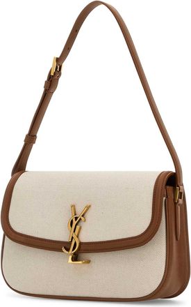 Saint Laurent Womens Solferino Shoulder Bag Beige Fabric