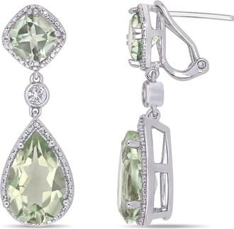 Amour 10CT TGW Green Quartz and Created White Sapphire Teardrop Earrings In Sterling Silver