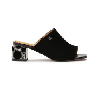 Kazar Schoenen, Dames, Zwart, 39 EU, Leer, Zwarte muilen met strass op de hiel