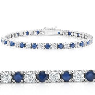 Pompeii3 8 Ct Blue Sapphire & Diamond Tennis Bracelet 14k White Gold