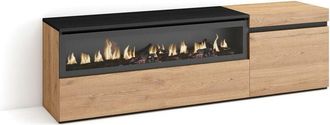 Skraut Home Skraut Home - Mueble Tv, Televisi&oacute;n, Muebles De Sal&oacute;n, Almacenaje, 150x45x35cm, Para Tv Hasta 65, Chimenea El&eacute;ctrica, Estilo Moderno, Roble
