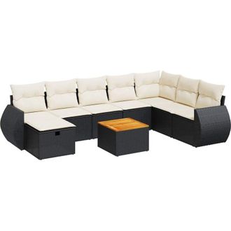 vidaXL Set De Sof&aacute;s De Jard&iacute;n Con Cojines 9 Pzas Rat&aacute;n Sint&eacute;tico Negro Vidaxl