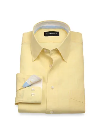 Paul Fredrick Non-iron Linen Solid Dress Shirt With Contrast Trim