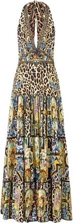 Camilla Halter Jersey Jurk Met Gelaagde Rok - Dames - Maxi kleedjes - Veelkleurig - S - Kleedjes