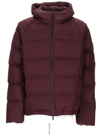 Monobi Puffer Jacket with Horizontal Quilting and High Collar