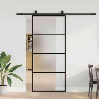 vidaXL Vidaxl - Puerta Corredera Con Set Herrajes Negro 90x205 Cm Vidrio Esg