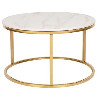Beliani Beliani - Mesa De Centro Efecto M&aacute;rmol De Metal Beige Dorado 70 Cm Tablero Mdf Coral