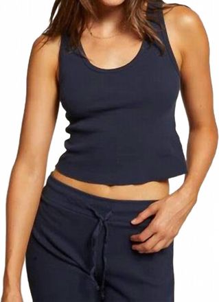 perfectwhitetee Jane Waffle Tank Top In Navy