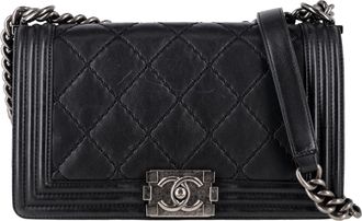 Chanel Pre-owned Womens Quilted Medium Double Stitch Boy Flap Bag in Black Leather Sheepskin - One Size