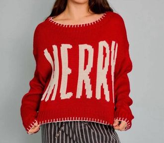 Le Lis Blanc Deux Merry Boat Neck Crop Sweater In Red