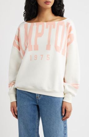Vinyl Icons Hamptons Off the Shoulder Graphic Sweatshirt in Marshmallow at Nordstrom, Size X-Small