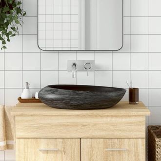 Berkfield Home Countertop Basin Grey & Black Oval 59x40x14 cm Ceramic | Size: 59 x 40 x 14 cm