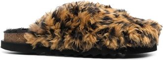 Palm Angels faux-fur slip-on mules - men - Polyester/Rubber/Calf Leather - 42 - Brown
