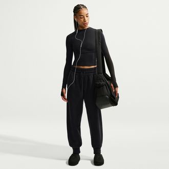 Nike Womens One Therma-FIT Mid-Rise Fleece Jogger Pants in Black | IO1050-010