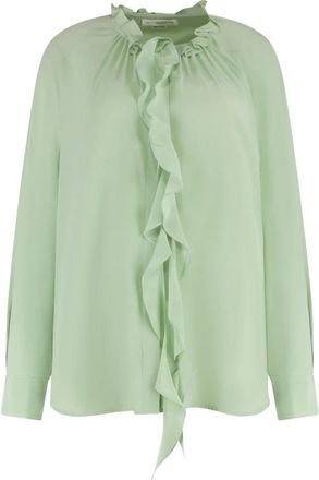 Victoria Beckham Gerimpelde Zijden Blouse - Dames - Blouses - Groen - S - Overhemden