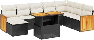 vidaXL Set De Sof&aacute;s De Jard&iacute;n 8 Piezas Y Cojines Rat&aacute;n Sint&eacute;tico Negro Vidaxl