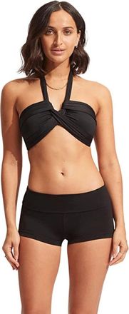 Seafolly Collective Roll Bikini Top Womens Black Tie Back Swimwear JDM2318