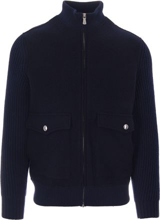 Eleventy Wool Full-Zip Jacket with High Collar and Flap Pockets