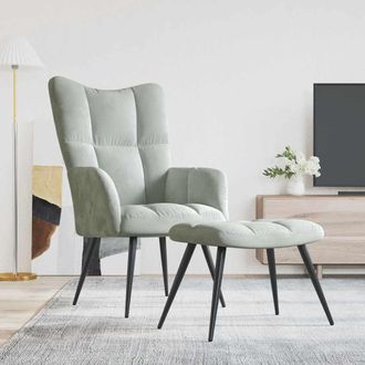 vidaXL Sill&oacute;n De Relax Con Taburete De Terciopelo Gris Claro Vidaxl