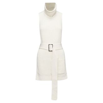Tibi Merino Wool Ribbed Belted Side Cut Out Funnel Collar Vest