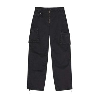 Ganni Washed Cotton Twill Trousers - female - Ganni - Loose Fit Jeans - Black - L - Jeans