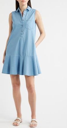 Beach Lunch Lounge Zurina Sleeveless Cotton Chambray Shirtdress in Light Wash at Nordstrom Rack, Size X-Small