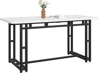 STILVORA Mesa De Comedor Rectangular Para 4 Personas En Mdf Con Patas Negras, Estructura De Metal - 140&times;80 Cm, Blanco Y Negro