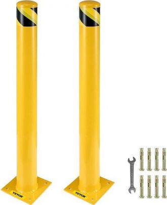 OEM 2-tlg. Sicherheitspoller Pollerpfosten, 107 Cm H&ouml;he Stahlrohr-sicherheitspollerpfosten, Gelber Stahlpoller, Stahl-sicherheitspoller Mit 8 Ankerbolzen,