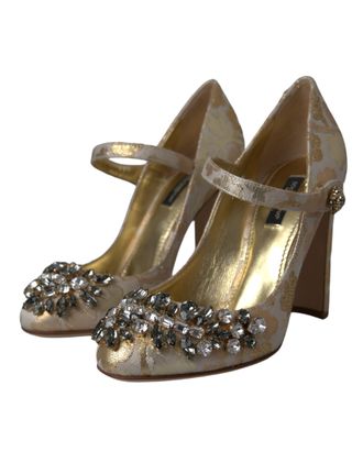Dolce & Gabbana Womens Floral Embellished Brocade Pumps - Ivory - Size EU 36