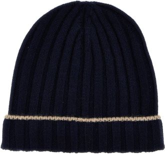 Brunello Cucinelli Ribbed Cashmere Beanie - Navy