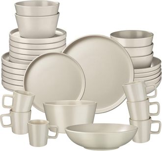 TecTake Juego de vajilla para 6 personas, 30 piezas apilables, gris topo