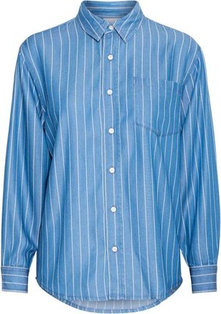 Ichi Blauwe Gestreepte Overhemdblouse - Dames - Overhemden - Blauw - M - Overhemden