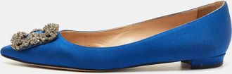 Manolo Blahnik Blue Satin Hangisi Ballet Flats