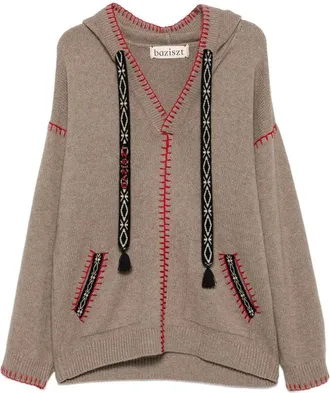 Baziszt Kafti Embroidered-stitch Drawstring Hoodie