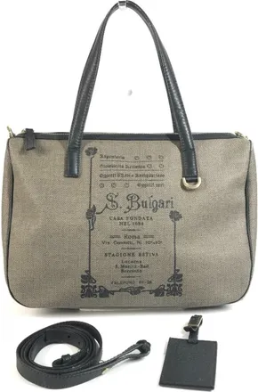 Bulgari Collezione Black Gray Pvc Leather Shoulder Bag Tote Bag (Pre-Owned)