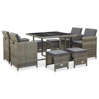 vidaXL Set De Comedor De Jard&iacute;n 9 Pzas Y Cojines Rat&aacute;n Sint&eacute;tico Gris Vidaxl