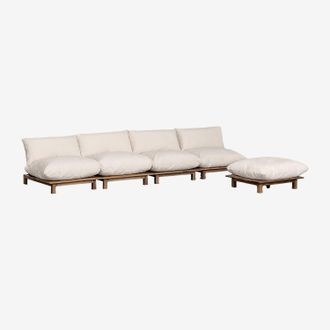 Sklum Sklum - Sof&aacute; Modular Reclinable De Jard&iacute;n De 4 Piezas Con Puff En Madera De Acacia Brina
