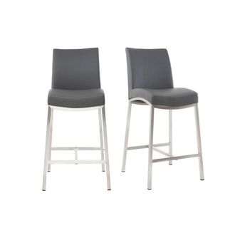 Miliboo Taburete De Bar Aluminio Cepillado Pu Gris Oscuro 66cm Lote De Dos Olly