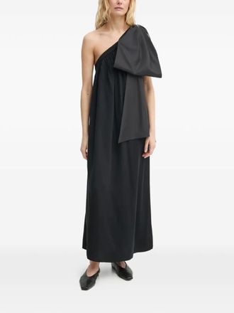 Sleeper bow one-shoulder midi dress - Black