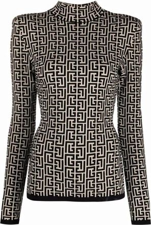 Balmain Monogram Mock Neck Long Sleeve Dress - Dames - Coltruien - Veelkleurig - XS - Leer - Truien & Vesten