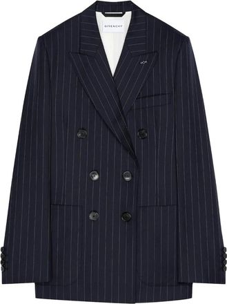 Givenchy Dubbelrijige Jas met Strepen - Dames - Blazers - Blauw - S - Wol - Jassen