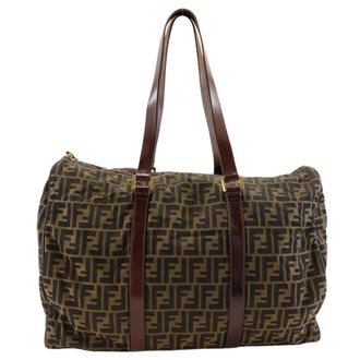 Fendi Zucca Brown Nylon Canvas Boston Bag (Pre-Owned)